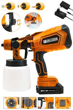Graizer 21v Çift Akülü 300 Mm Vernik Sprey Boya Püskürtme Makinesi Turuncu