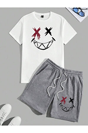 Siyah Erkek 2li Oversize Dragon Baskılı Pamuklu  Beast Mode Tişört ve Şort Takımı