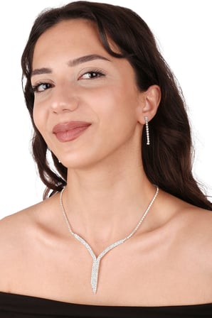 Ela Su Yolu Model Kristal Taşlı Özel Seri Abiye Kolye Ve Küpe Seti