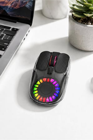Siyah Şeffaf RGB Işıklı Type-C Şarjlı Kablosuz Mouse