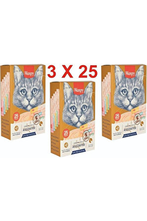 3 Paket Creamy Karışık Krema Sıvı Kedi Ödül Maması 75 Adet