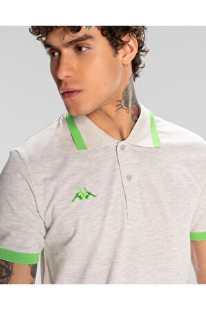 Logo Neon Erkek Gri-yeşil Regular Fit Polo Yaka Tişört