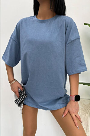 Unisex Pamuk Bisiklet Yaka  Oversize T-shirt