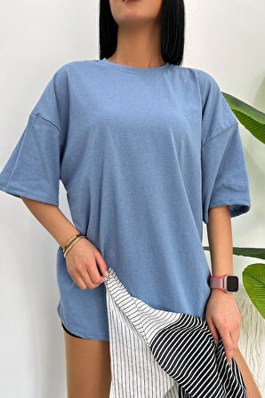 Unisex Pamuk Bisiklet Yaka  Oversize T-shirt