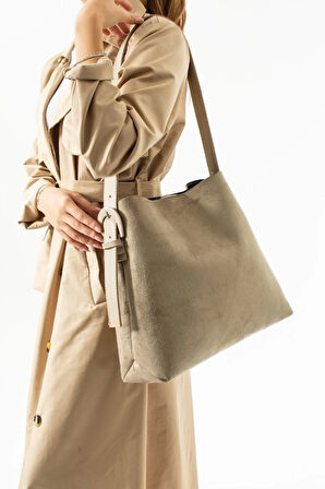 Suet Deri Kadın Omuz Çantası Yavrulu