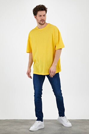 Unisex Pamuklu Turuncu Bisiklet Yaka Oversize T-shirt