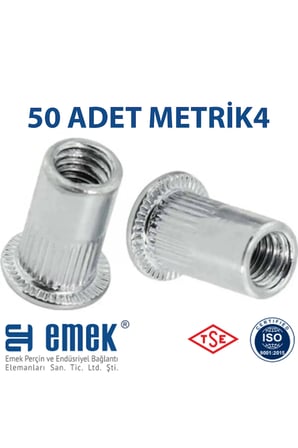 Yuvarlak (Silindir) Geniş Kafa (Flanşlı) Çelik Somun Perçin M4 Metrik 4 - 100 Adet