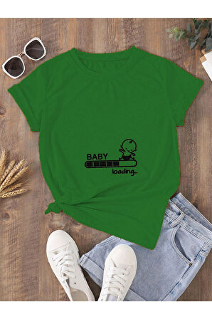 Oversize Hamile T-shirt Baby Loading Baskılı Açık Beyaz