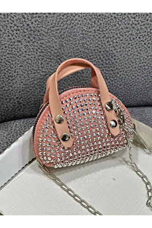 Taşlı Mini Çapraz Çanta Zincir Askılı 10x7 Cm