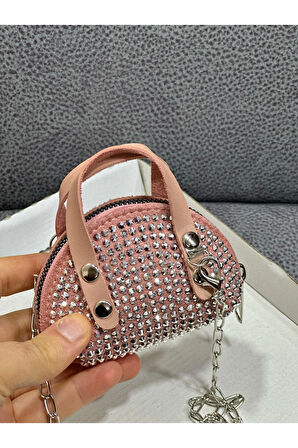 Taşlı Mini Çapraz Çanta Zincir Askılı 10x7 Cm