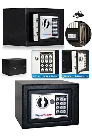 17x23cm Ev Otel Tipi Şifreli ve Çift Anahtarlı Para Kasası Paslanmaz Çelik Kasa + Hediye Montaj Set