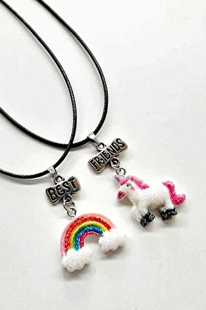 Unicorn At Ve Gökkuşağı Model Best Friends Arkadaşlık Kolyesi