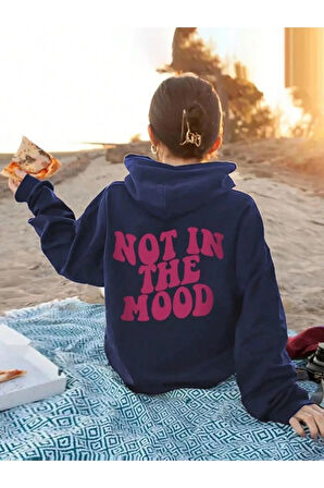 Kız Çocuk Lacivert Sırt Ve Ön Baskılı Not In The Mood Kopşonlu Sweatshirt
