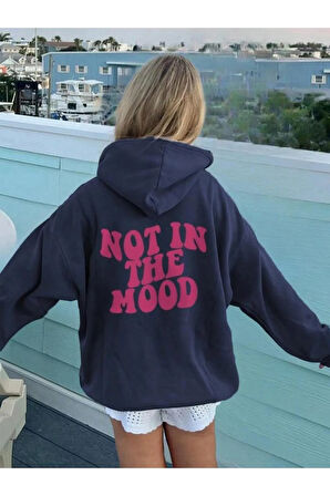 Kız Çocuk Lacivert Sırt Ve Ön Baskılı Not In The Mood Kopşonlu Sweatshirt