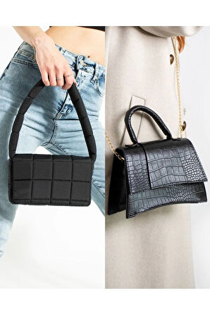 Su Geçirmez Puf Kumaş Çanta Ve Kadın El Ve Omuz Çantası Miny City 2 Li Paket