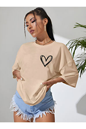 Unisex Pamuk Bisiklet Yaka  Oversize T-shirt