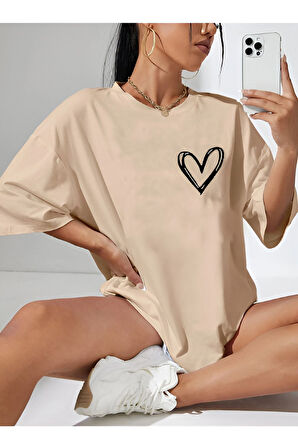 Unisex Pamuk Bisiklet Yaka  Oversize T-shirt