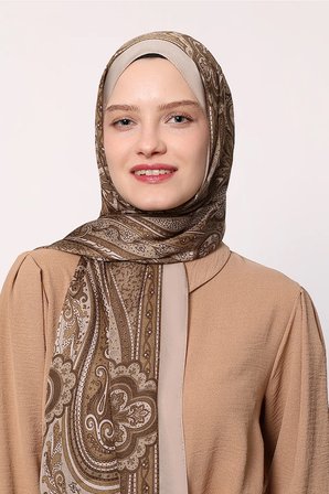 LuvenSara Etnik Desenli Hint İpeği Şal Bej