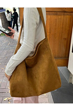 Büyük Kapasiteli Gündelik Tote Çanta Kadınlar Günlük Kullanım Ve İşe Gidiş İçin Trendy Süet Çanta