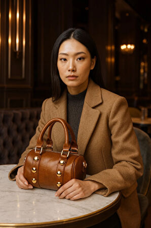 Lüks Altın Detaylı Silindir El ve Omuz Çantası