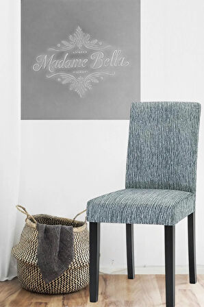 Gri Çubuk desen jakarlı esnek yıkanabilir lastikli 1 Adet 45x45x60 Boyutunda sandalye kılıfı