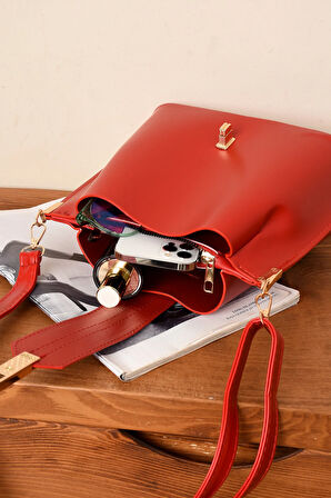 Kadın 3 Bölmeli Elden Tutmalı Omuzdan Asmalı Kaliteli Çanta