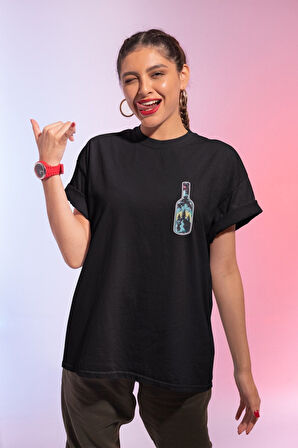 LUNAVISTA Oversize Dragon Baskılı Siyah Tshirt OVRSZTSHRT12
