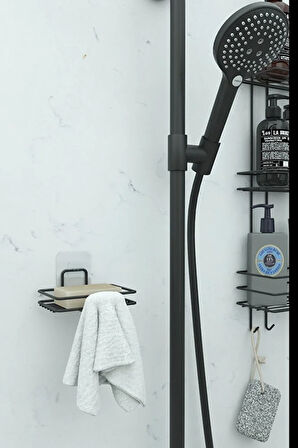 Yapışkanlı 2 li Set Sabunluk Banyo Mutfak Lavabo Metal Katı Sabunluk Siyah