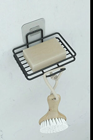 Yapışkanlı 2 li Set Sabunluk Banyo Mutfak Lavabo Metal Katı Sabunluk Siyah