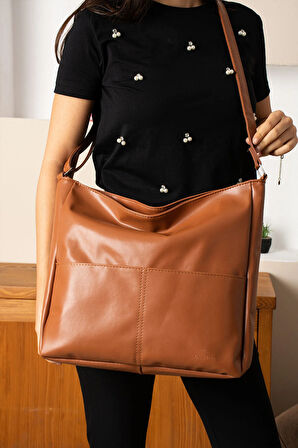 Kadın Modern Tasarımlı Geniş Hacimli  Kaliteli Deri Salaş Omuz Çantası