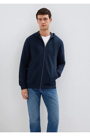 Kapüşonlu Fermuarlı Lacivert Basic Sweatshirt 0S10423-70490