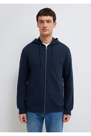 Kapüşonlu Fermuarlı Lacivert Basic Sweatshirt 0S10423-70490