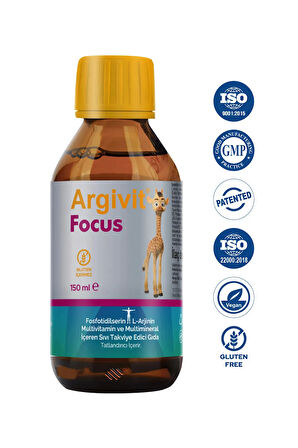 Focus Şurup-(Fosfatidilserin,L-arjinin,Multivitamin ve Multimineral 150 ml)- Karışık Meyve Aromalı
