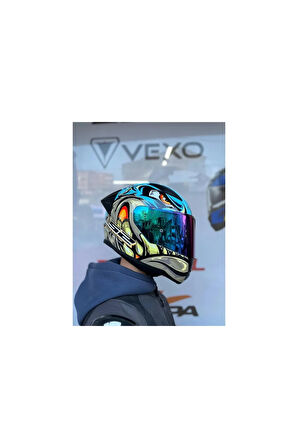 Rapıd 2 Neo Mavi-mor Kask - Gökkuşağı Vizör - Spoiler