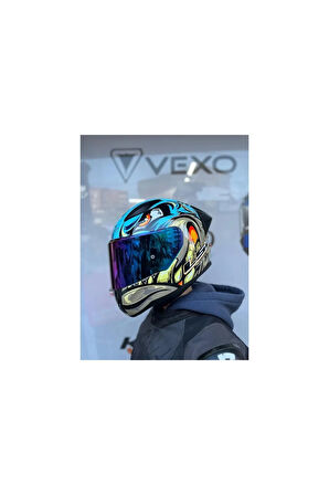 Rapıd 2 Neo Mavi-mor Kask - Gökkuşağı Vizör - Spoiler