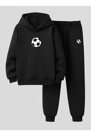 Erkek Çocuk Kapüşonlu Takım FUTBOL TOPU 3 İplik Şardonlu Sweatshirt - Eşofman Takım