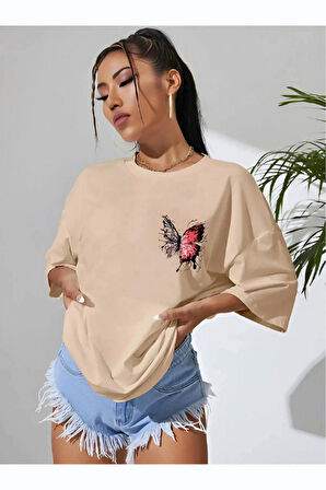Kelebek Baskılı Oversize T-shirt garalio
