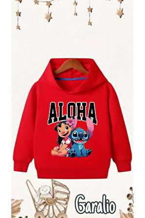 ALOHA STİTCH BASKILI KAPÜŞONLU ÇOCUK SWEATSHİRT