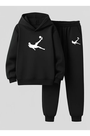 Erkek Çocuk Kapüşonlu Takım FUTBOLCULU Baskılı 3 İplik Şardonlu Sweatshirt - Eşofman Takım
