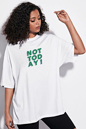 Sc Plus Oversize Not Today Baskılı Beyaz Tshirt