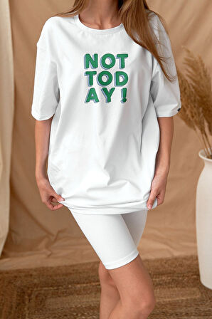 Sc Plus Oversize Not Today Baskılı Beyaz Tshirt