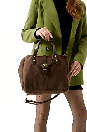 Kadın El Ve Omuz Çantası Yavrulu Suet Deri Yeni Sezon Yeni Stil Dizayn