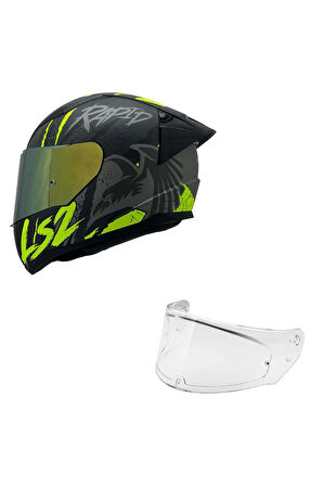 RAPID 2 RAVEN MAT SİYAH-GRİ-NEON SARI KASK SARI CAM+SPOİLER