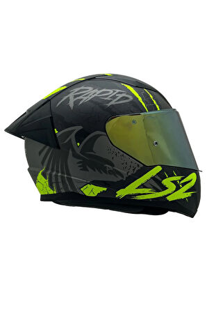 RAPID 2 RAVEN MAT SİYAH-GRİ-NEON SARI KASK SARI CAM+SPOİLER
