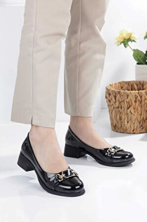 Leopar Desenlı Taş Detaylı Toka Kadın Topuklu Babet