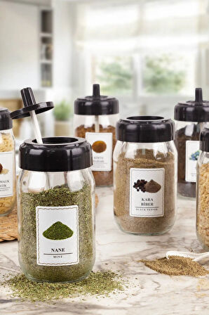 Kendinden Kaşıklı 12'li Cam Baharatlık Takımı