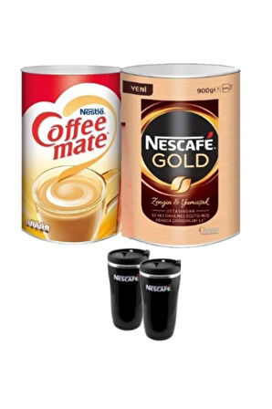 Nescafe Gold 900 Gr Granül Kahve + Coffee Mate 2 Kg + 2 Adet Thermomug