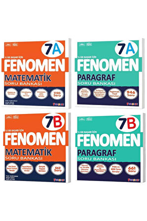 Fenomen Okul 2025 7. Sınıf Matematik + Paragraf A + B Serisi Soru Seti 4 Kitap