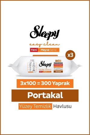 Sleepy Meyve Serisi Yüzey Temizlik Havlusu Mendili Portakal 3x100 (300 Yaprak)