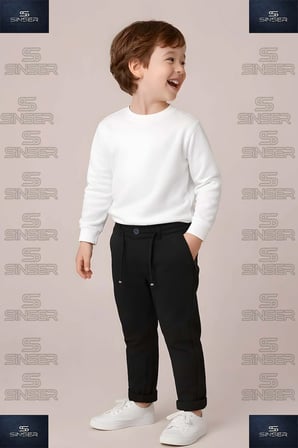 Erkek Çocuk Stil Pantolon Bel Lastikli Likralı Paça Katlamalı